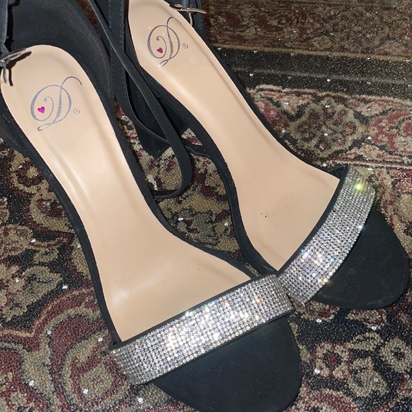 Black suede sparkle chunky heel - Picture 2 of 3